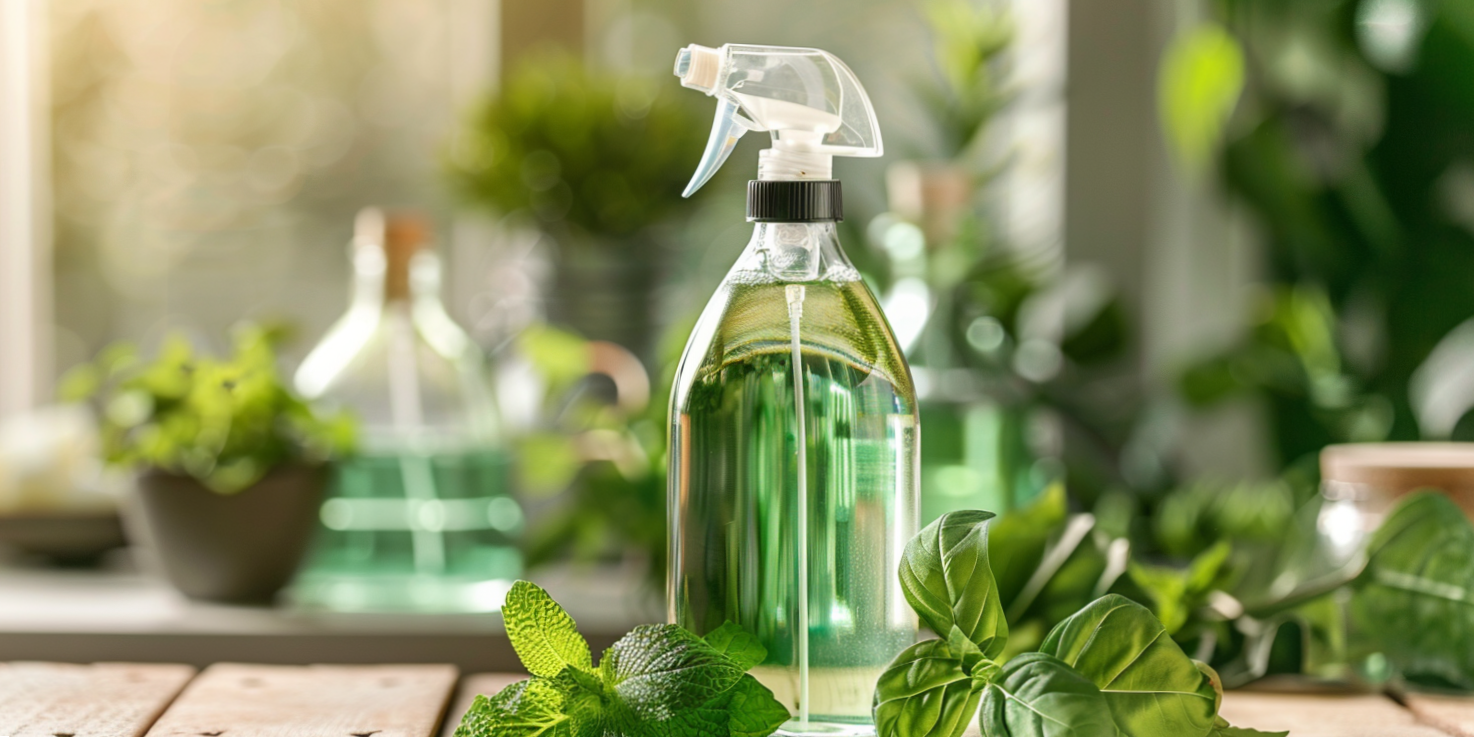 Picture of a natural eco friendly see-through cleaning spray bottle 